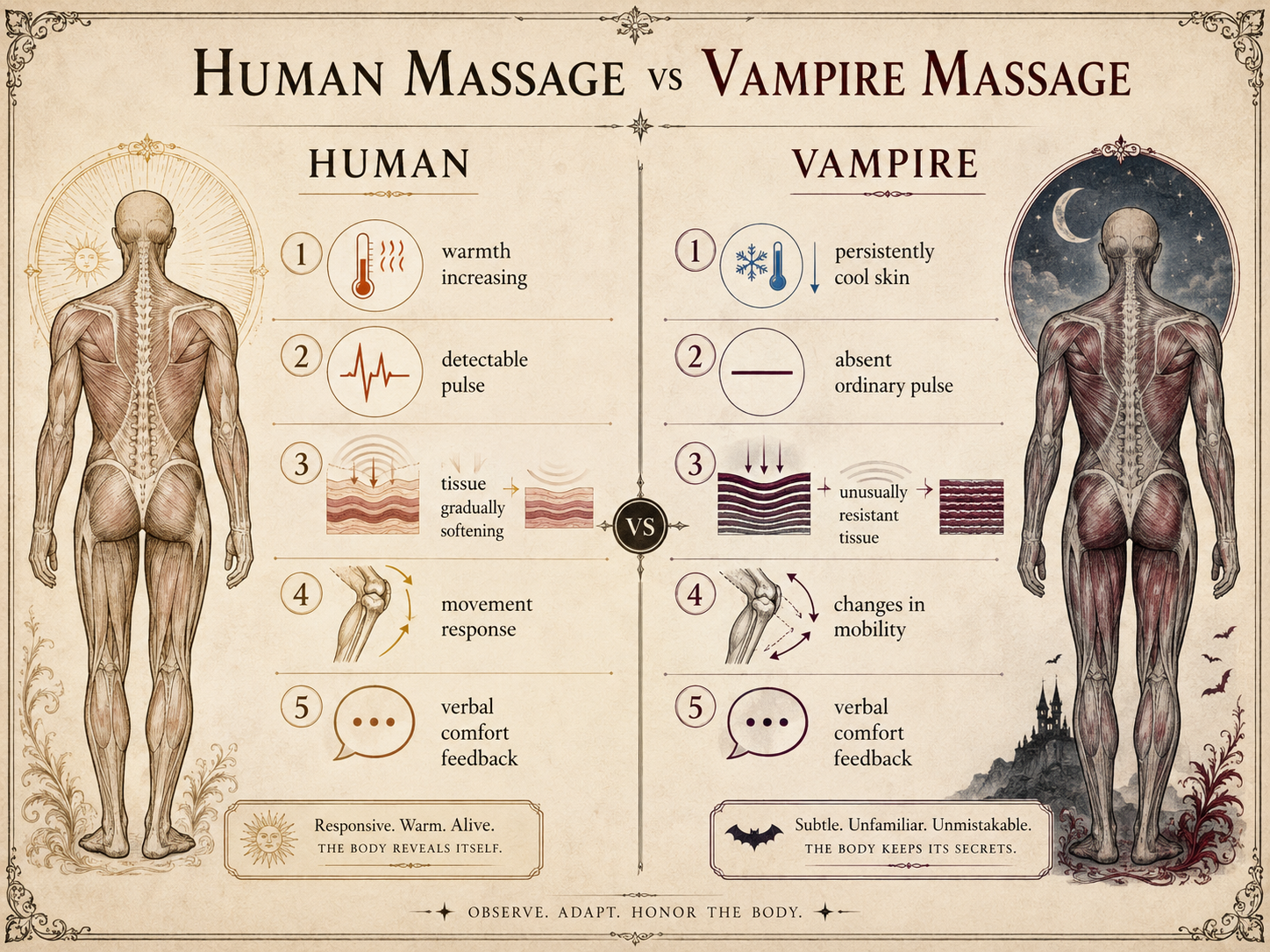 Infographic comparing normal massage from a vampire.
